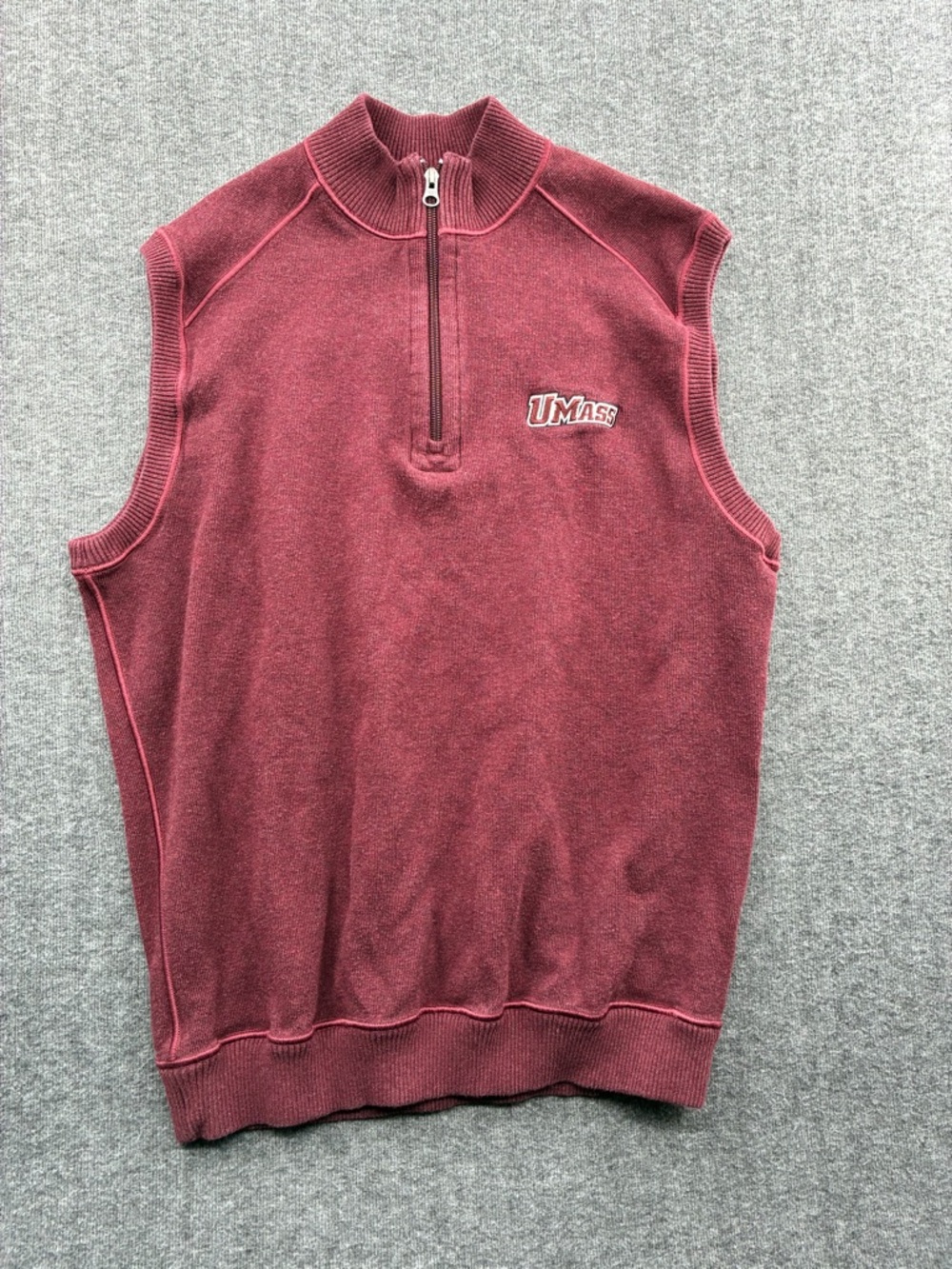 Men’s Maroon Quarter-Zip Sweater Vest Umass Amherst